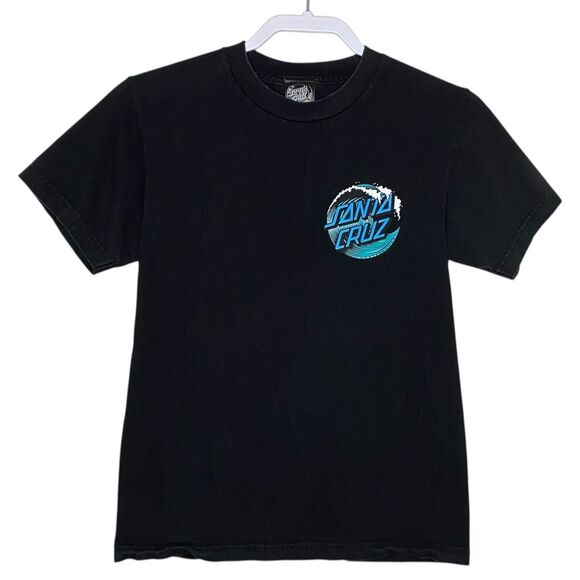 Santa Cruz Mens Black T-Shirt Skateboard Surf Wave Graphic Tee Short Sleeve - Picture 2 of 10